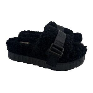 Ugg Fluffita Flatform Slide Slipper Black Curly Sheepskin Fur 1113475 Womens 7